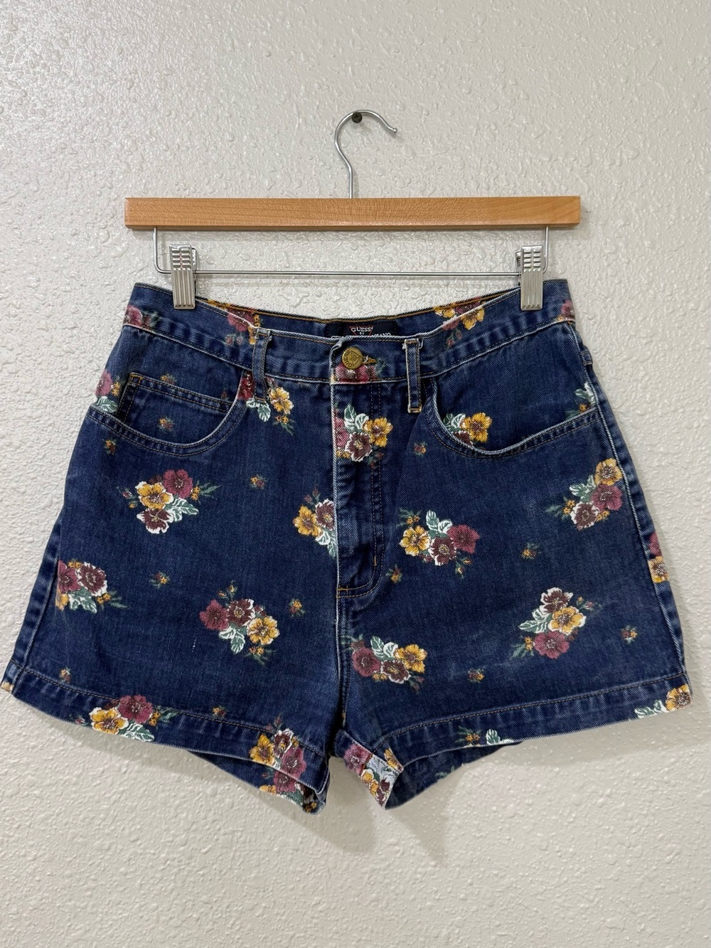 Vintage Guess Floral Print Denim Shorts High Rise Blue Jean Shorts Size S-M Y2K